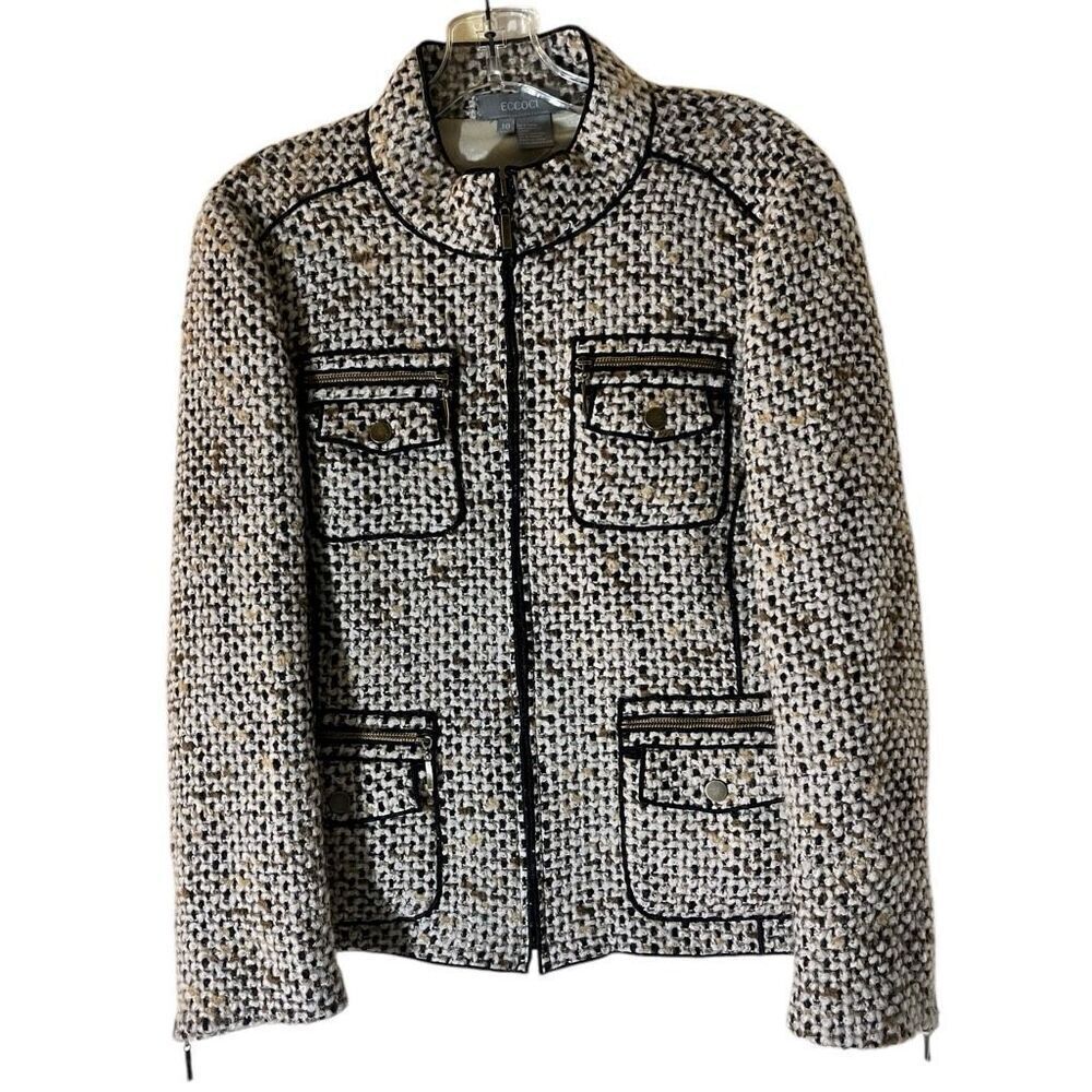 ECCOCI Wool Blend Chanel Style Zip Front 4 Front Pockets Lined Sz 10 Very Good U